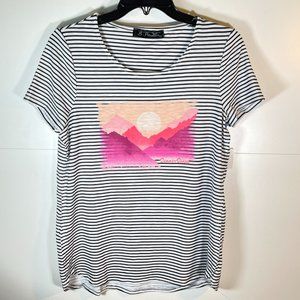 NWT! Summer Sunset Graphic Tee with Micro Stripes